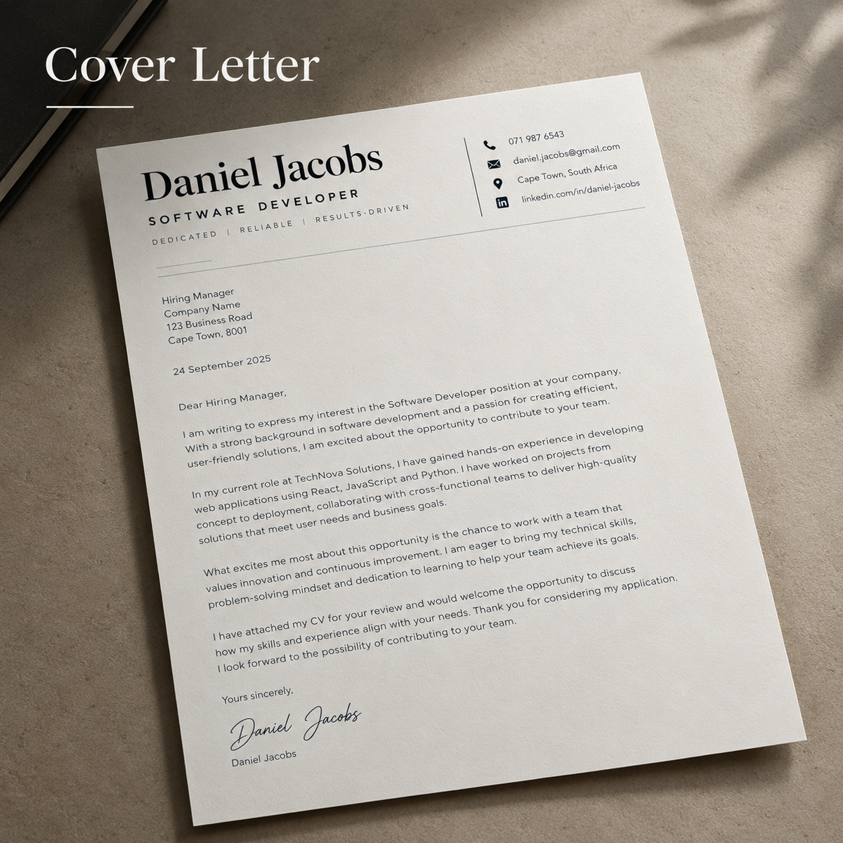 ProForms SA™ Professional Cover Letter