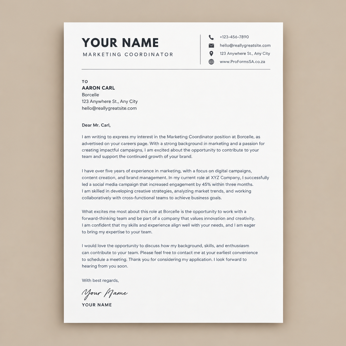 ProForms SA™ Motivational Letter/Email