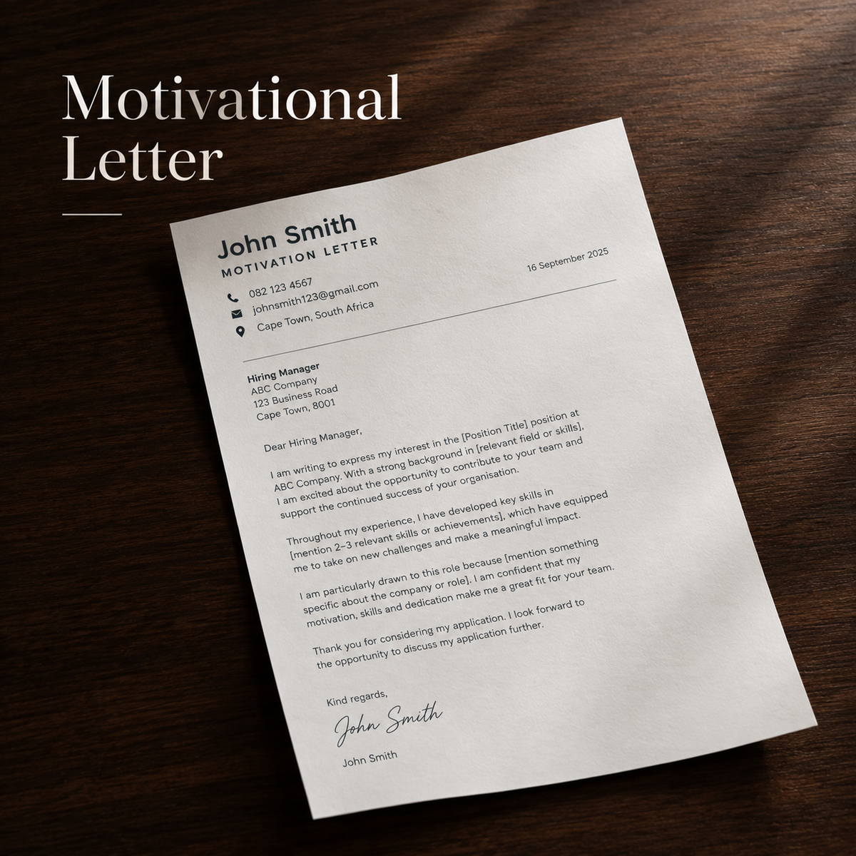 ProForms SA™  Motivational Letter/Email