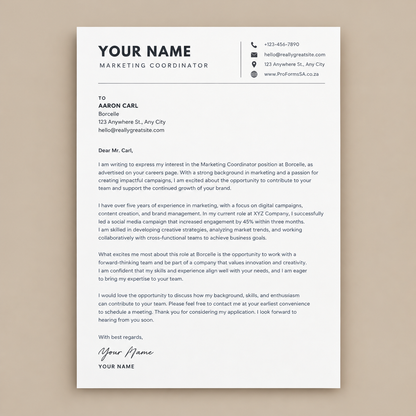 ProForms SA™  Motivational Letter/Email