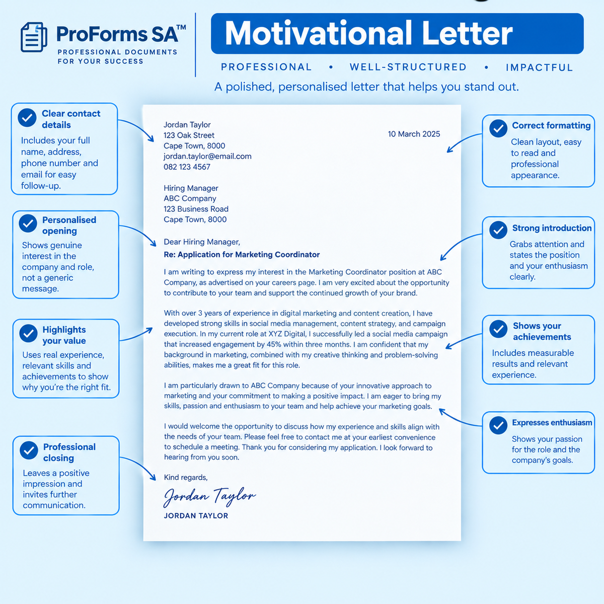 ProForms SA™  Motivational Letter/Email